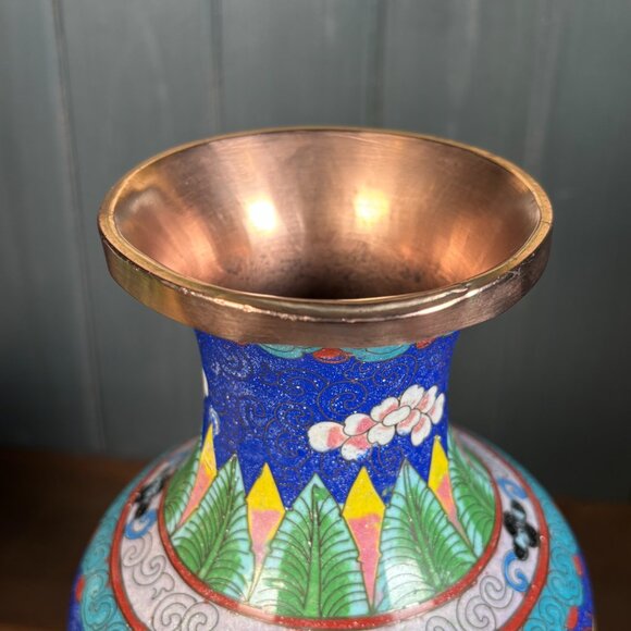 Large Vintage Cloisonne Dragon Vase 10" Copper Enamel Asian Decor Chinese Style - Picture 14 of 17